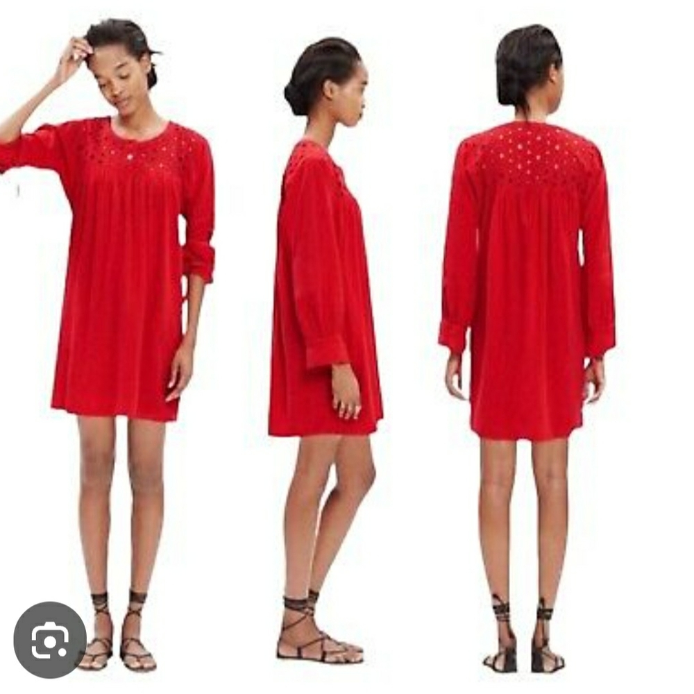 Madewell Orange Pleated Sundress with Bishop Sleeves XS